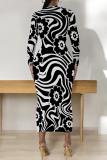 Color Floral Print Round Neck Long Sleeve Prom Party Bodycon Maxi Dresses