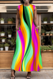 Purple Green Graphics Print Sleeveless O Neck Pocket Casual Loose Vacation Maxi Dresses