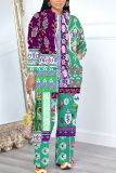 Blue Casual Graphics Print Hooded Long Sleeve Sweatshirt And Sweatpants Sportwear Two Pieces Jogger Sets