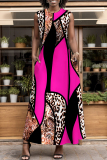 Purple Green Graphics Print Sleeveless O Neck Pocket Casual Loose Vacation Maxi Dresses