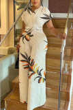 Multicolor Casual Graphics Print V Neck Short Sleeve Vacation Wide Leg Jumpsuits