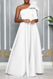 Claret Bow Decor Sleeveless Oblique Collar Slit Formal Evening Party Prom Wedding Guest Pleated Maxi Dresses