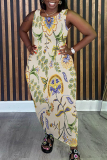 Grey Graphics Print Sleeveless O Neck Casual Vacation Maxi Tank Dresses