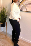 White Boat Neck Long Sleeve Casual Chains Fall Winter Sweater
