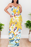 Green The Stars Floral Print V Neck Sleeveless Backless Pocket Floor Length Vacation Baggy Sundress Maxi Slip Dress