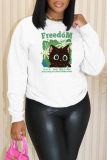 Dark Pink Cartoon Print Round Neck Long Sleeve Casual Plus Size Sweatshirts