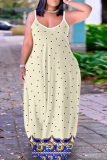 Apricot Graphics Print Sleeveless Backless Floor Length Casual Outing Straight Loose Floral Maxi Slip Dress