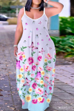 Apricot Graphics Print Sleeveless Backless Floor Length Casual Outing Straight Loose Floral Maxi Slip Dress