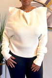White Boat Neck Long Sleeve Casual Chains Fall Winter Sweater