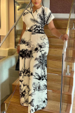 Multicolor Casual Graphics Print V Neck Short Sleeve Vacation Wide Leg Jumpsuits