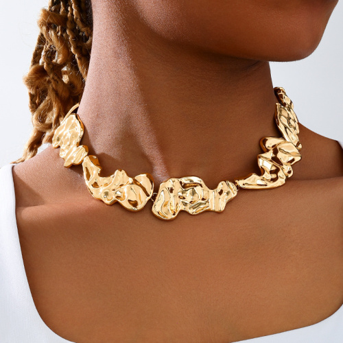 Gold Casual Chains Irregular Geometric Liquid Lava Necklace