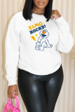 White Apricot Cartoon Print Round Neck Long Sleeve Casual Plus Size Sweatshirts