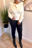 White Boat Neck Long Sleeve Casual Chains Fall Winter Sweater