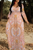 Snakeskin Zebra Print Long Sleeve Floor Length Loose Vacation Casual Baggy Maxi Dress