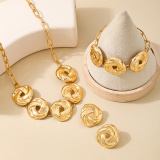 Gold Casual Chains Geometric Spiral Pattern Necklaces Bracelets Earrings Three Piece Set