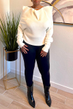 White Boat Neck Long Sleeve Casual Chains Fall Winter Sweater
