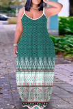 Apricot Graphics Print Sleeveless Backless Floor Length Casual Outing Straight Loose Floral Maxi Slip Dress