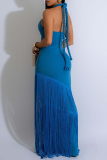 Black Sleeveless Backless Braided Halter Neck Cutout Prom Party Bodycon Fringed Maxi Dresses