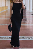 Black Sleeveless Sloping Shoulder Lace Up Irregular Formal Evening Party Prom Bodycon Maxi Dresses