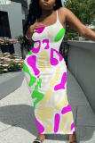 Multicolor Graphics Print Backless Spaghetti Strap Bodycorn Vacation Long Maxi Slip Dresses
