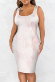 Purple Yellow Ombre Print Sleeveless U Neck Casual Outing Plus Size Bodycon Midi Vest Dresses