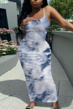 Brown Graphics Print Backless Spaghetti Strap Bodycorn Vacation Long Maxi Slip Dresses