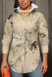Camel Graphics Print Shirt Collar Long Sleeve Buttons Slit Casual Vacation Shirt Tops