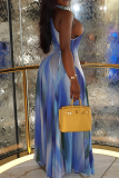 Blue Ombre Print Sleeveless O Neck Vacation Maxi Flowy Dresses