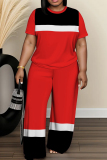 Green Striped Print O Neck Short Sleeve Oversize T-shirt And Wide Leg Pants Casual Two Pieces Trouser Sets
