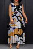 Green Graphics Print Sleeveless O Neck Loose Casual Vacation Maxi Tank Dresses