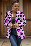 Brown Leopard Print Buttons Cardigan Turn-back Collar Long Sleeve Casual Formal Office Blazer Jackets