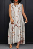 Army Green Graphics Print Sleeveless O Neck Loose Casual Vacation Maxi Tank Dresses
