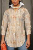 Camel Graphics Print Shirt Collar Long Sleeve Buttons Slit Casual Vacation Shirt Tops
