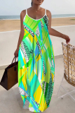 Black Red Graphics Print Backless Sleeveless Spaghetti Strap Floor Length Vacation Baggy Sundress Slip Maxi Dress