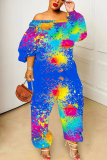 Black Ink Splash Print Off Shoulder Long Sleeve Casual Vacation Harem Leg Jumpsuits