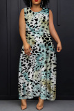 Green Graphics Print Sleeveless O Neck Loose Casual Vacation Maxi Tank Dresses