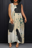 Green Graphics Print Sleeveless O Neck Loose Casual Vacation Maxi Tank Dresses