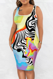 Green Tie Dye Print Sleeveless U Neck Casual Outing Plus Size Vest Midi Dresses