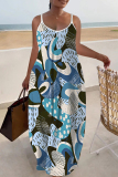 Black Red Graphics Print Backless Sleeveless Spaghetti Strap Floor Length Vacation Baggy Sundress Slip Maxi Dress
