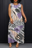 Green Graphics Print Sleeveless O Neck Loose Casual Vacation Maxi Tank Dresses