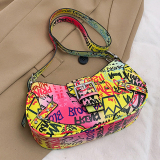 Color Graffiti Letter Print Zipper Casual Crossbody Bags