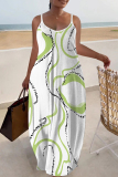 Yellow Graphics Print Sleeveless Backless Floor Length Casual Outing Straight Loose Floral Maxi Slip Dress