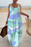 Yellow Graphics Print Sleeveless Backless Floor Length Casual Outing Straight Loose Floral Maxi Slip Dress