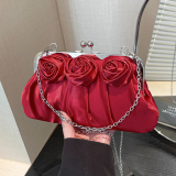 Red 3D Flowers Decor Formal Party Chains Bags