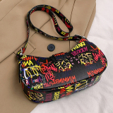 Color Graffiti Letter Print Zipper Casual Crossbody Bags