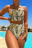 Pink Graphics Print Sleeveless Backless Beach Vacation Swimwears