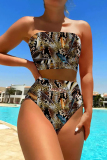 Pink Graphics Print Sleeveless Backless Beach Vacation Swimwears