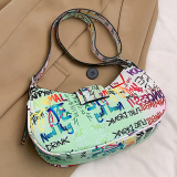 Color Graffiti Letter Print Zipper Casual Crossbody Bags