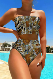 Pink Graphics Print Sleeveless Backless Beach Vacation Swimwears