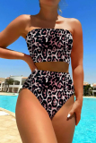 Pink Graphics Print Sleeveless Backless Beach Vacation Swimwears